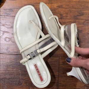 Prada white kitten heel sandals